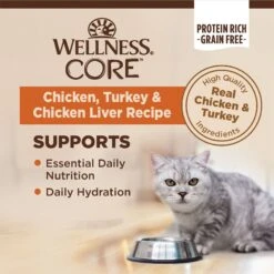 Wellness CORE Grain-Free Chicken, Turkey & Chicken Liver Formula Canned Cat Food & Wellness CORE Natural Grain-Free Turkey & Duck Pate Canned Cat Food -PurePet Bites Shop 662670 PT8. AC SS1800 V1668736060