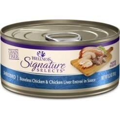 Wellness CORE Signature Selects Shredded Boneless Chicken & Chicken Liver Entree In Sauce Grain-Free Natural Canned Cat Food & Wellness CORE Signature Selects Shredded Boneless Chicken & Beef Entree In Sauce Grain-Free Canned Cat Food -PurePet Bites Shop 662678 PT1. AC SS1800 V1667333854