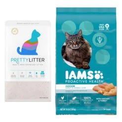 Iams ProActive Health Indoor Weight & Hairball Care Adult Dry Cat Food & PrettyLitter Health Monitoring Cat Litter