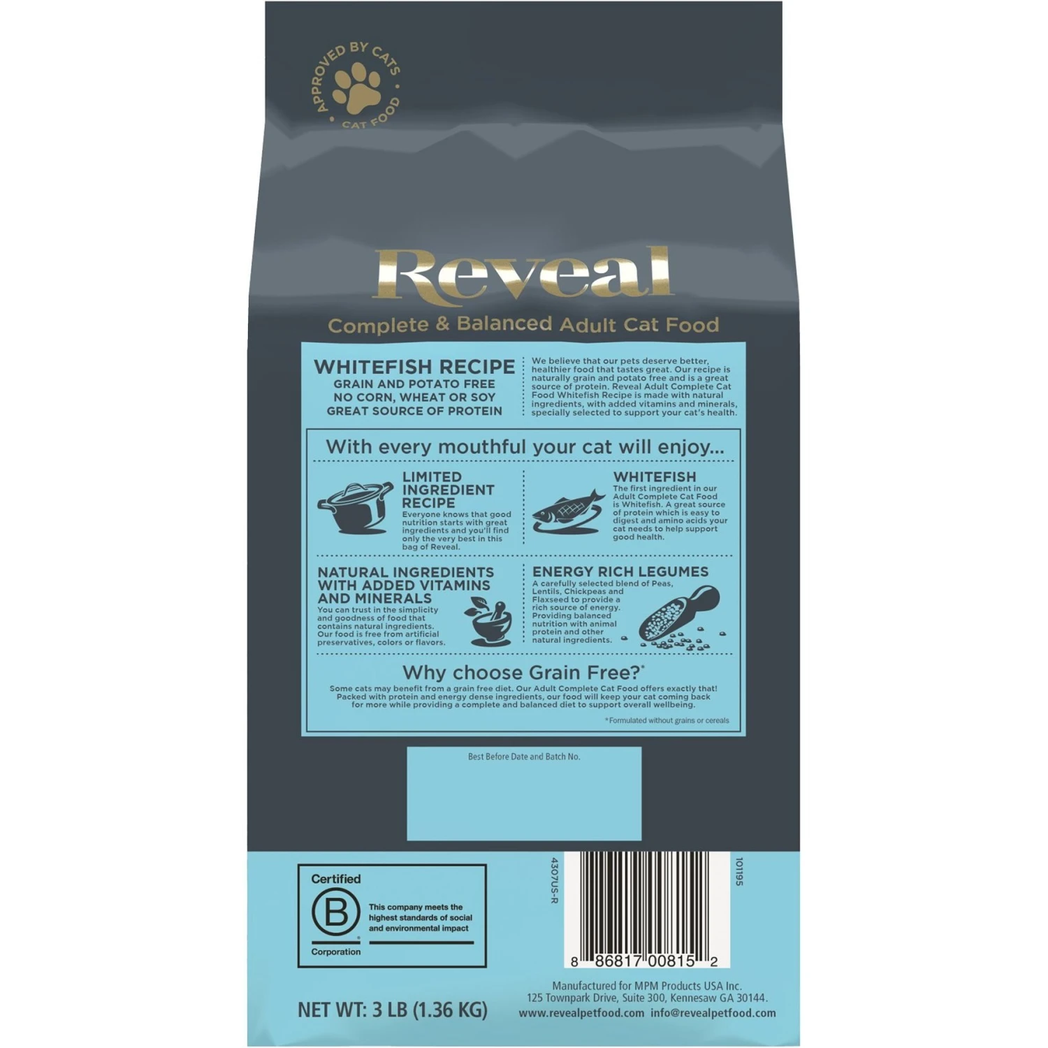 Reveal Natural Complete & Balanced Grain-Free Whitefish Recipe Dry Cat Food, 3-lb Bag 4 Reveal Natural Complete & Balanced Grain-Free Whitefish Recipe Dry Cat Food, 3-lb Bag - Image 2