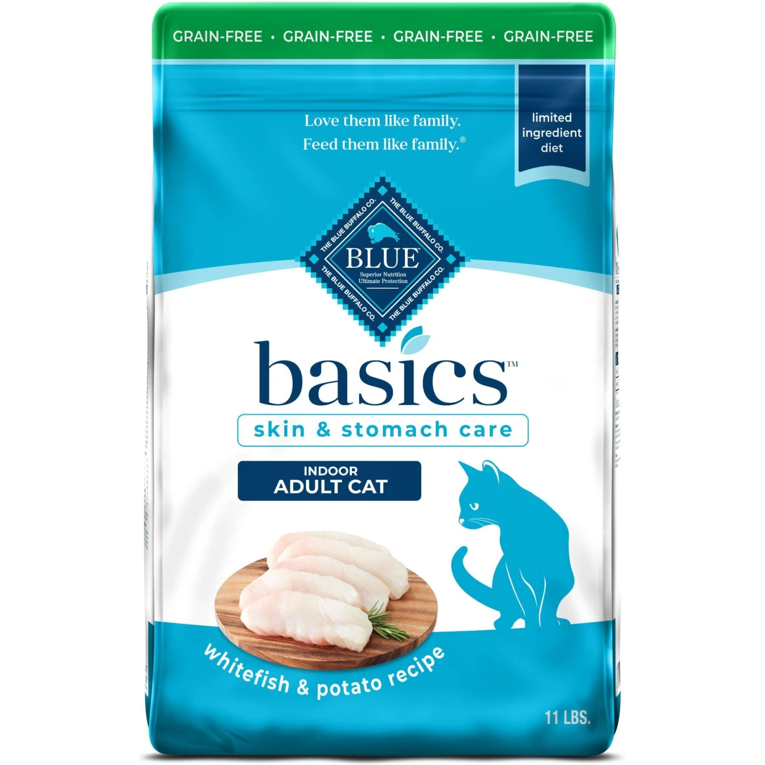 Blue Buffalo Basics Skin & Stomach Care Grain-Free Formula Fish & Potato Indoor Adult Dry Cat Food 3 Blue Buffalo Basics Skin & Stomach Care Grain-Free Formula Fish & Potato Indoor Adult Dry Cat Food
