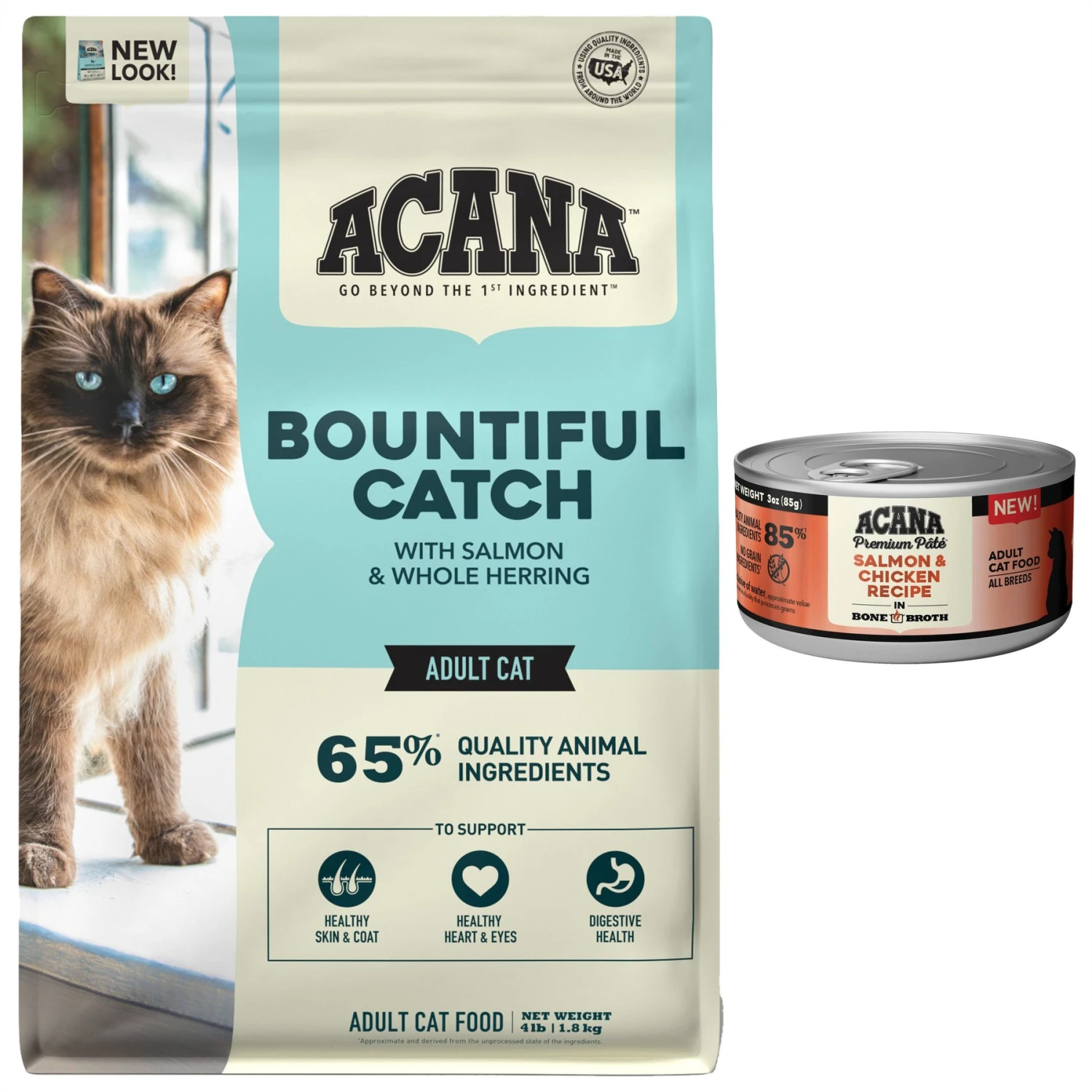 ACANA Salmon + Chicken In Bone Broth Grain-Free Wet Cat Food & ACANA Bountiful Catch High-Protein Adult Dry Cat Food 3 ACANA Salmon + Chicken In Bone Broth Grain-Free Wet Cat Food & ACANA Bountiful Catch High-Protein Adult Dry Cat Food