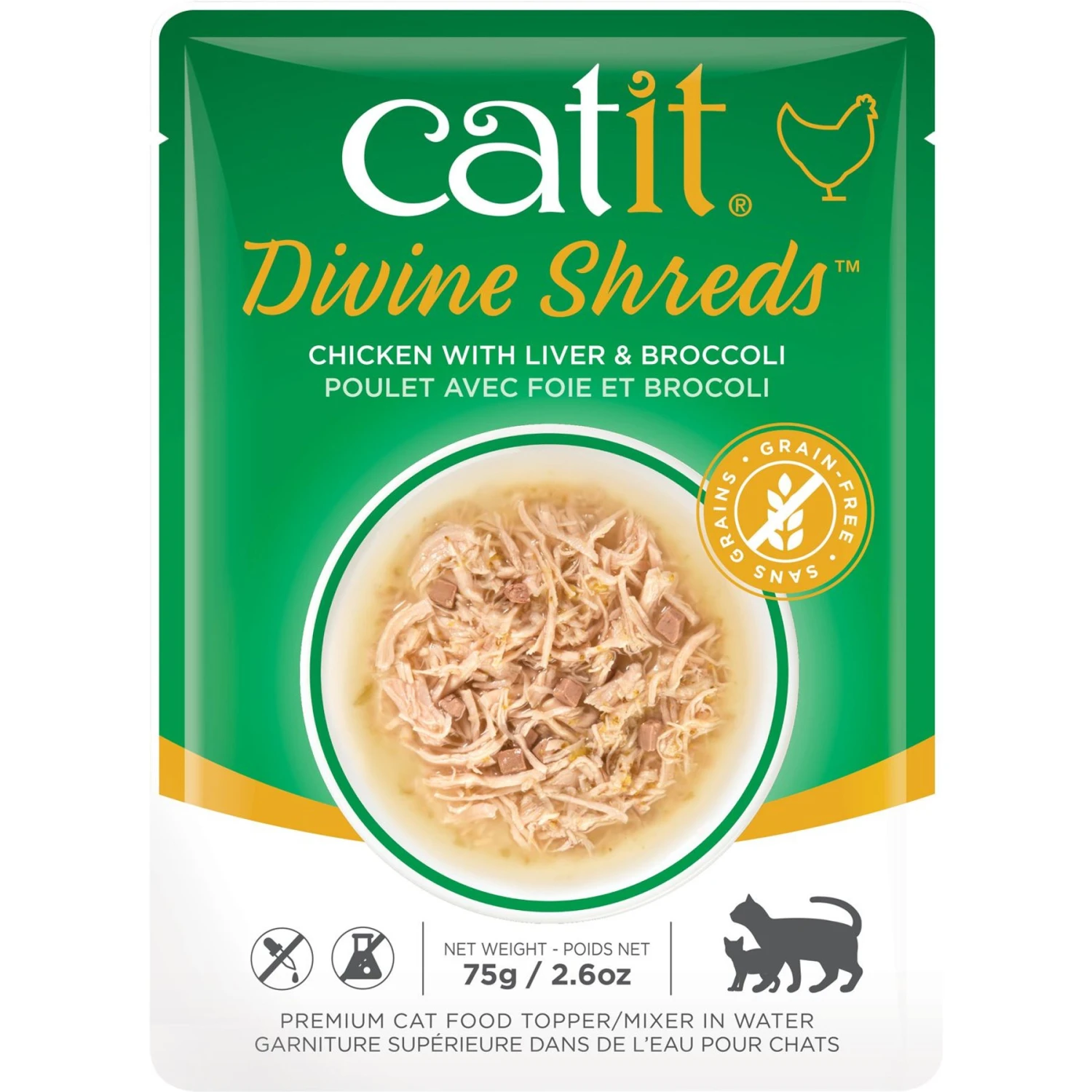Catit Divine Shreds Chicken With Liver & Broccoli Cat Topping, 2.65-oz Bag 3 Catit Divine Shreds Chicken With Liver & Broccoli Cat Topping, 2.65-oz Bag