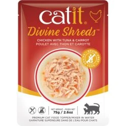 Catit Divine Shreds Chicken With Tuna & Carrot Cat Topping, 2.65-oz Bag