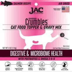 JAC Pet Nutrition Air-Dried Salmon Superfood Crumbles Grain-Free Cat Food Topper, 4-oz Bag