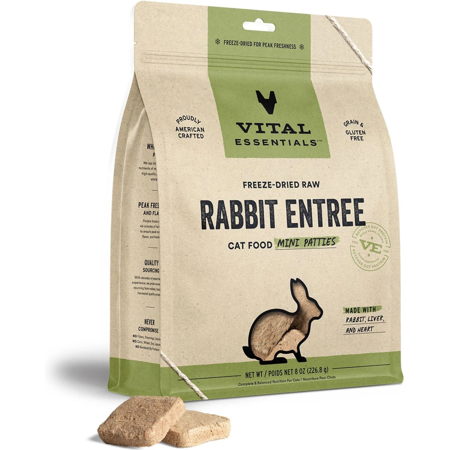 Vital Essentials Freeze-Dried Raw Rabbit Mini Patties Entree Cat Food 3 Vital Essentials Freeze-Dried Raw Rabbit Mini Patties Entree Cat Food
