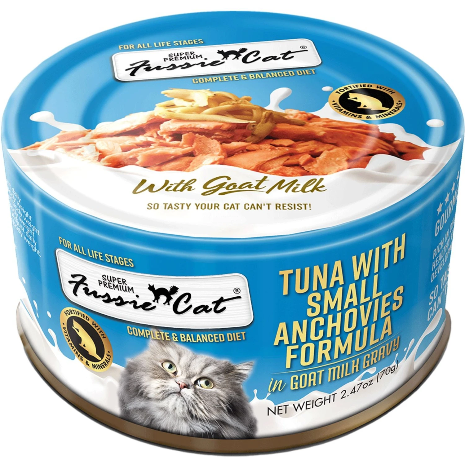 Fussie Cat Tuna With Small Anchovies In Goats Milk Wet Cat Food, 2.47-oz Can, Case Of 24 3 Fussie Cat Tuna With Small Anchovies In Goats Milk Wet Cat Food, 2.47-oz Can, Case Of 24