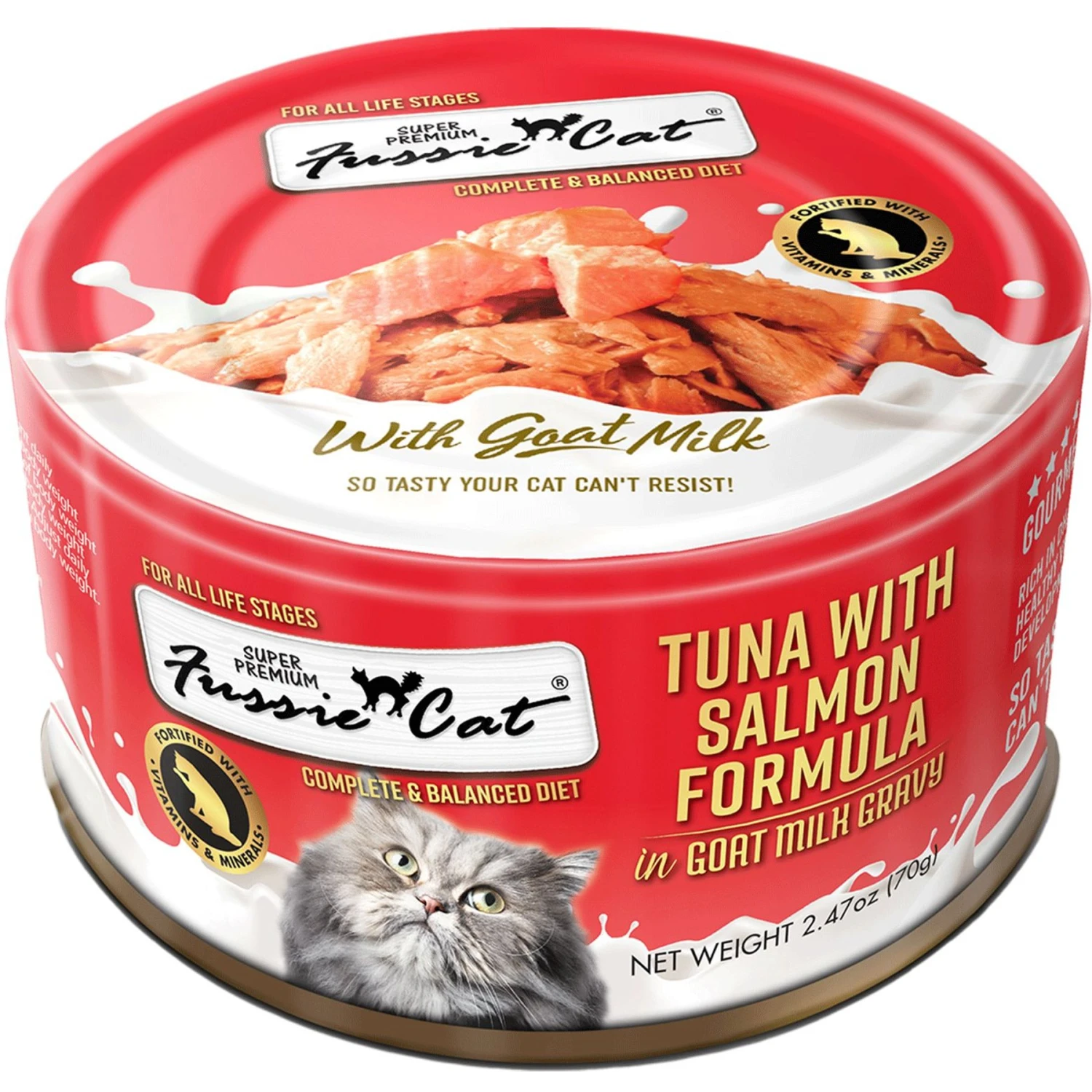 Fussie Cat Tuna With Salmon In Goats Milk Wet Cat Food, 2.47-oz Can, Case Of 24 3 Fussie Cat Tuna With Salmon In Goats Milk Wet Cat Food, 2.47-oz Can, Case Of 24