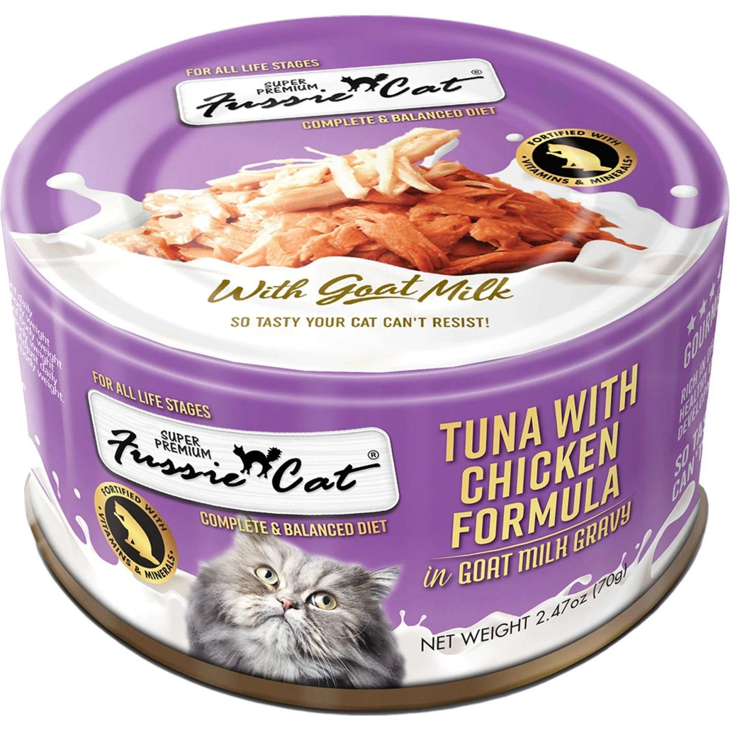 Fussie Cat Tuna With Chicken In Goats Milk Wet Cat Food, 2.47-oz Can, Case Of 24 3 Fussie Cat Tuna With Chicken In Goats Milk Wet Cat Food, 2.47-oz Can, Case Of 24