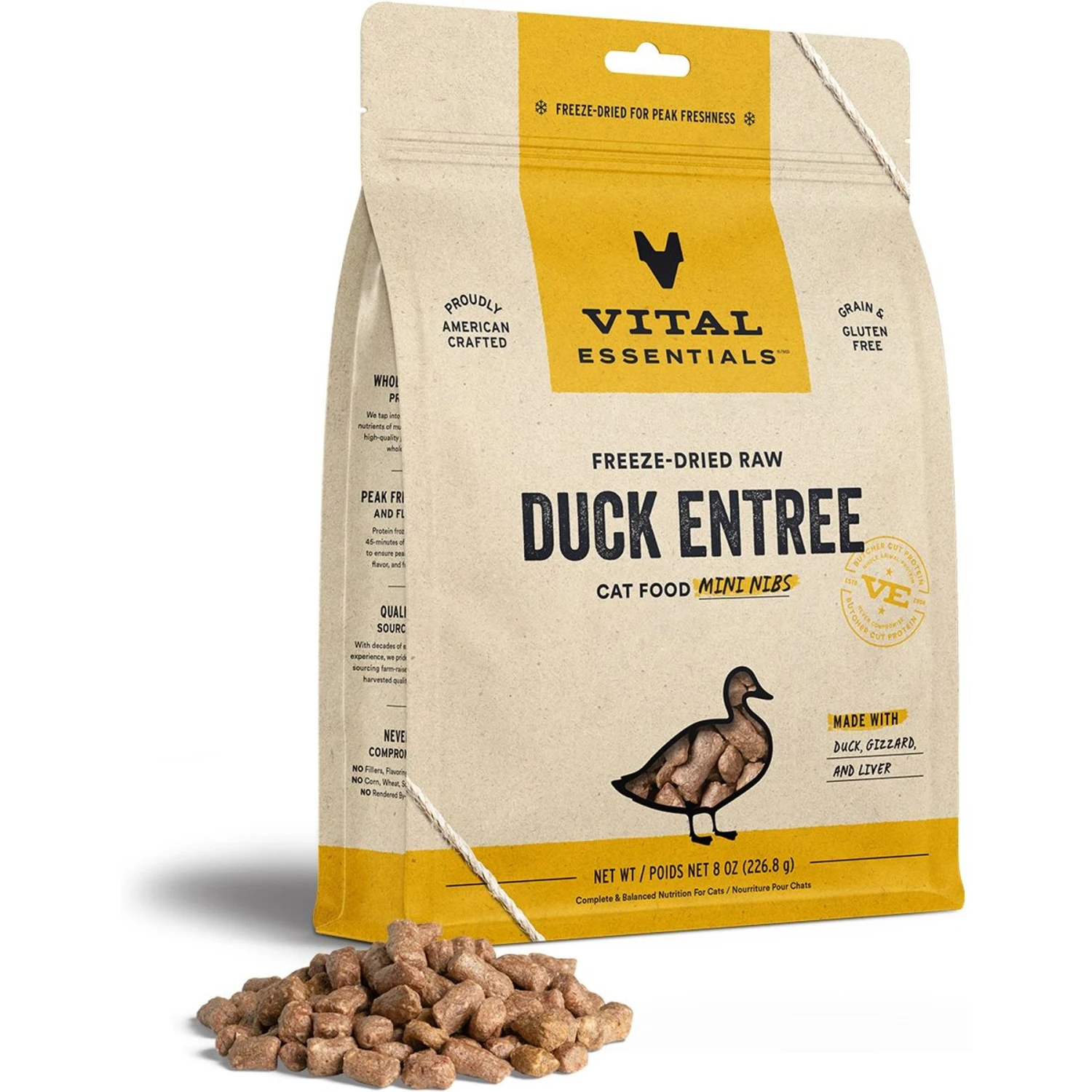 Vital Essentials Duck Entree Cat Food Mini Nibs Grain-Free Freeze-Dried Raw Cat Food, 8-oz Bag 3 Vital Essentials Duck Entree Cat Food Mini Nibs Grain-Free Freeze-Dried Raw Cat Food, 8-oz Bag