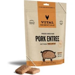 Vital Essentials Pork Entree Cat Food Mini Patties Grain-Free Freeze-Dried Raw Cat Food, 3.75-oz Bag