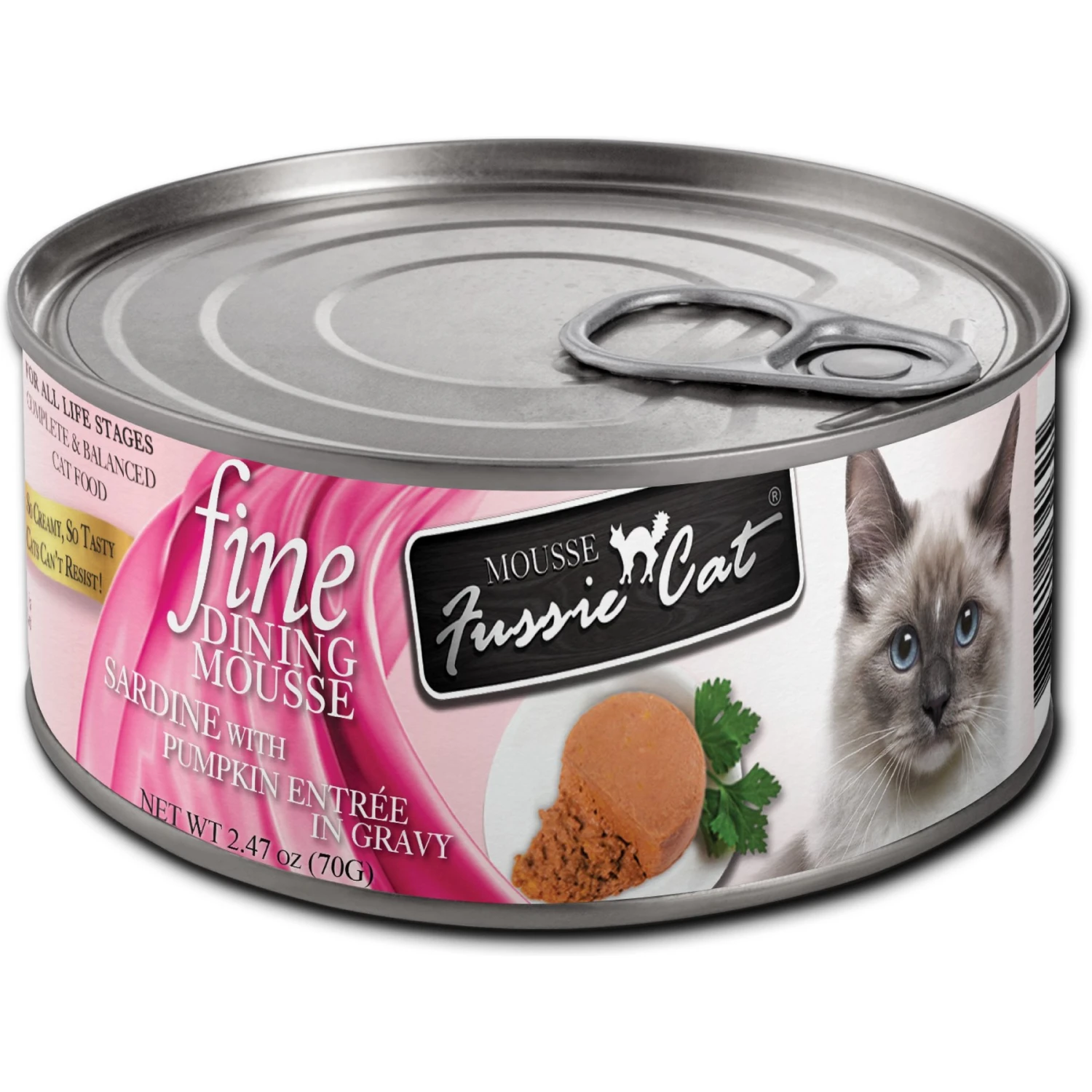 Fussie Cat Fine Dining Mousse Sardine With Pumpkin Entree Wet Cat Food, 2.47-oz Can, Case Of 24 3 Fussie Cat Fine Dining Mousse Sardine With Pumpkin Entree Wet Cat Food, 2.47-oz Can, Case Of 24