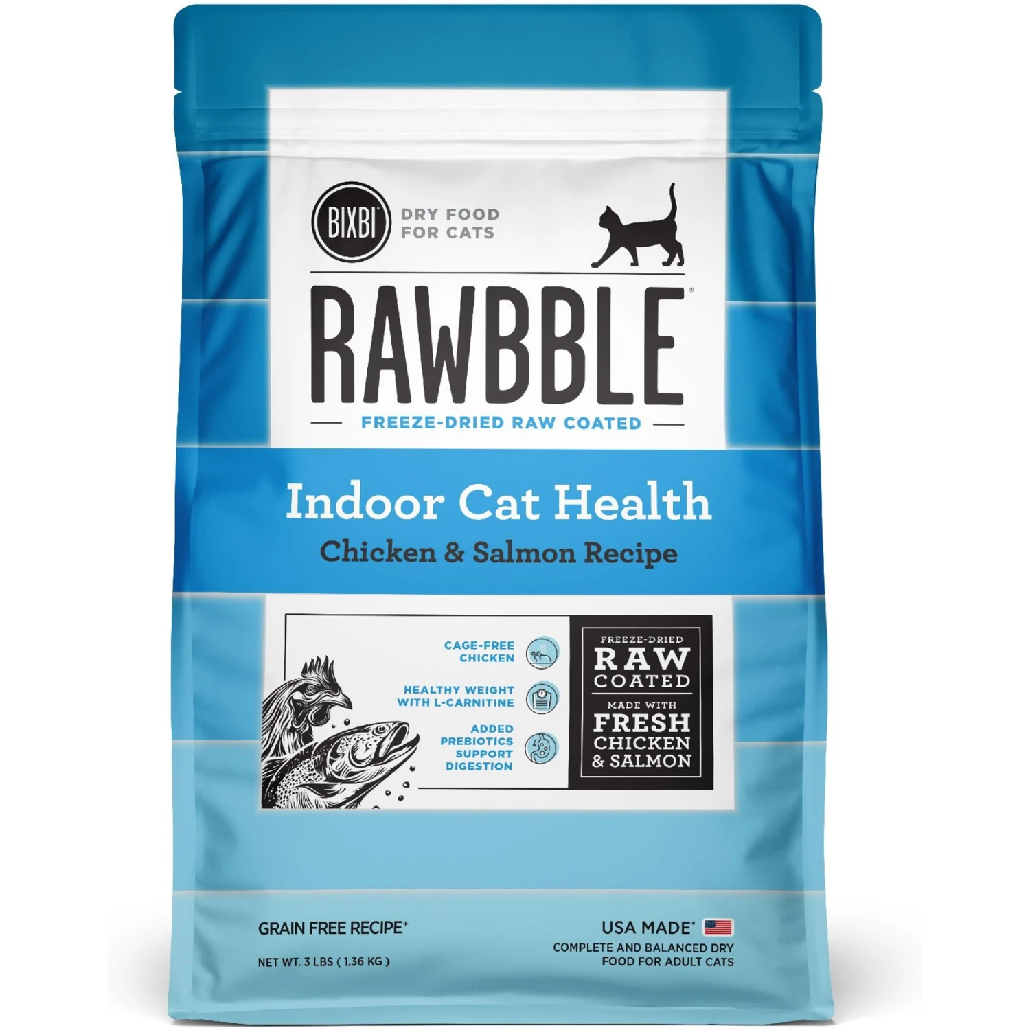 BIXBI Rawbble Dry Food Chicken Salmon Recipe For Indoor Cats, 3-lb Bag 3 BIXBI Rawbble Dry Food Chicken Salmon Recipe For Indoor Cats, 3-lb Bag