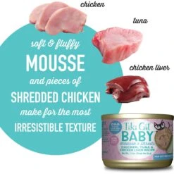Tiki Cat Baby Chicken, Tuna, & Chicken Liver Mousse & Shreds Grain-Free Wet Cat Food, 1.9-oz Can, Case Of 3 -PurePet Bites Shop 883430 PT4. AC SS1800 V1690565268