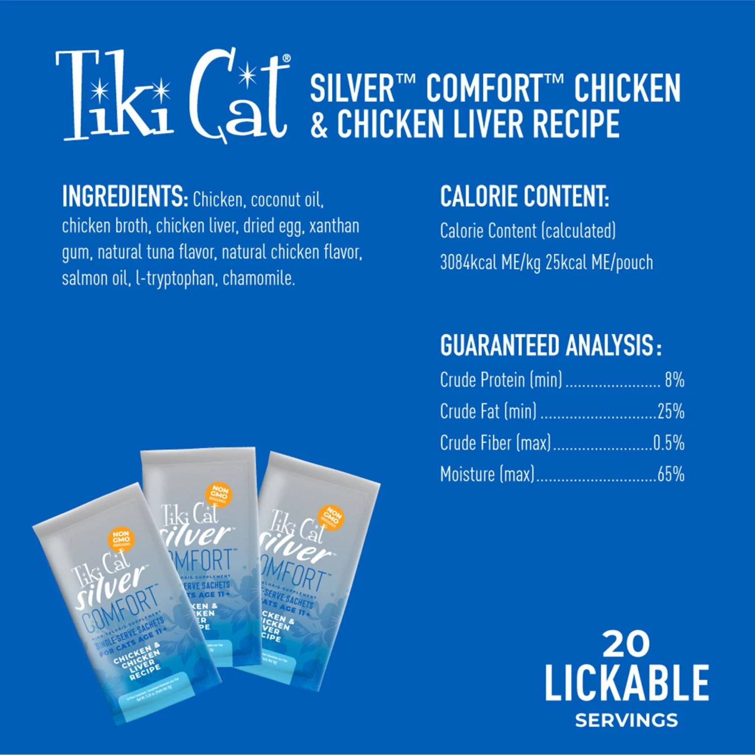 Tiki Cat Silver Comfort Chicken & Chicken Liver Recipe Grain-Free Wet Cat Food, 0.28-oz Pouch, Case Of 20 5 Tiki Cat Silver Comfort Chicken & Chicken Liver Recipe Grain-Free Wet Cat Food, 0.28-oz Pouch, Case Of 20 - Image 3