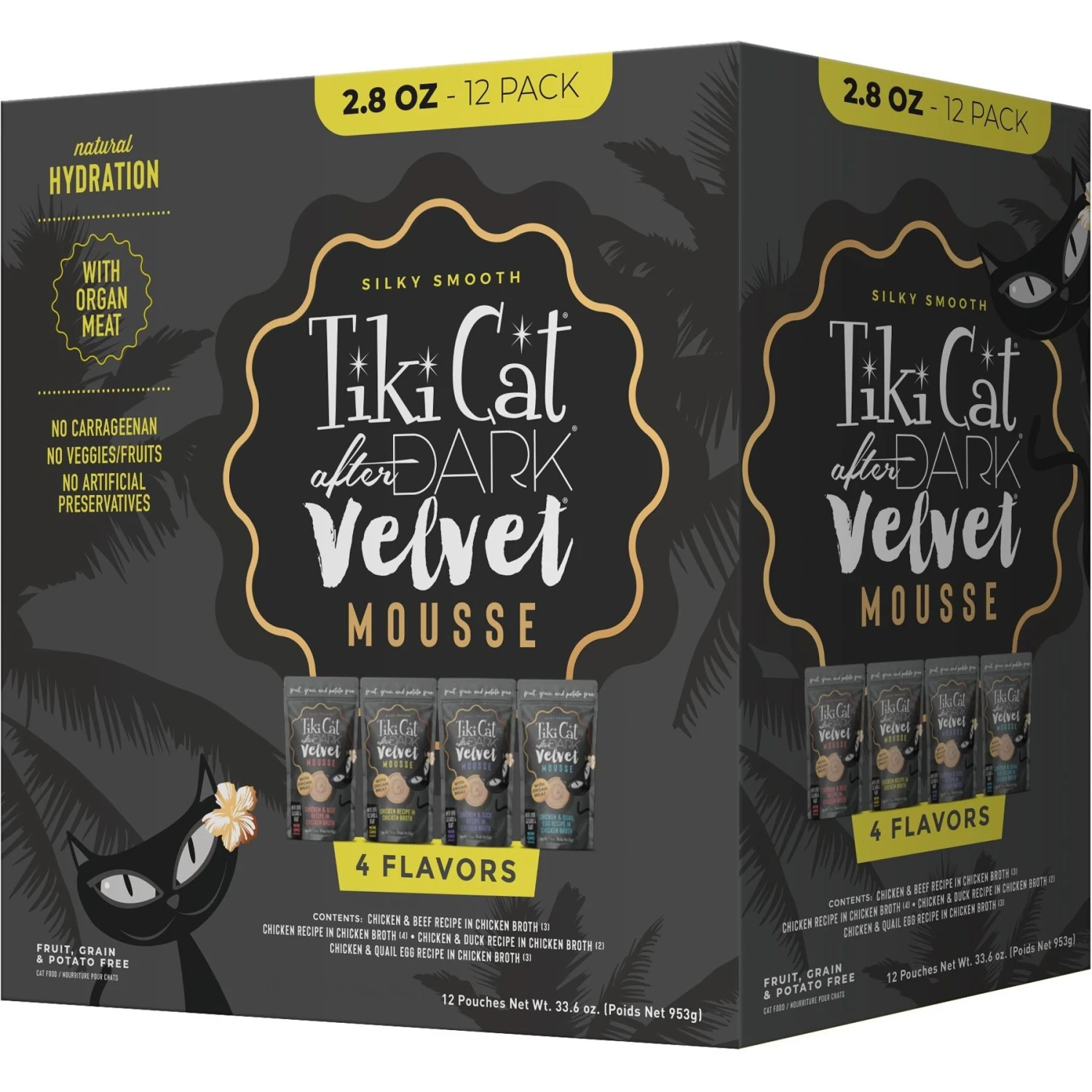 Tiki Cat After Dark Velvet Mousse Variety Pack Grain-Free Wet Cat Food, 2.8-oz Pouch, Case Of 12 3 Tiki Cat After Dark Velvet Mousse Variety Pack Grain-Free Wet Cat Food, 2.8-oz Pouch, Case Of 12