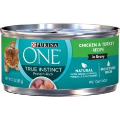 Purina ONE True Instinct Chicken & Turkey Recipe In Gravy Natural High Protein Canned Cat Food, 3-oz, Case Of 24