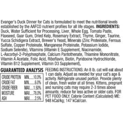 Evanger's Super Premium Duck Dinner Grain-Free Canned Cat Food -PurePet Bites Shop 93920 PT1. AC SS1800 V1693919446