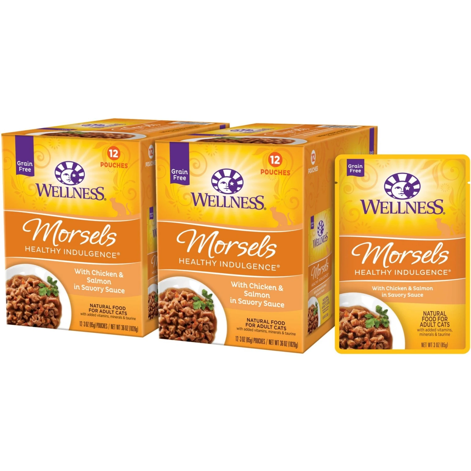 Wellness Healthy Indulgence Morsels With Chicken & Salmon In Savory Sauce Grain-Free Wet Cat Food Pouches, 3-oz, Case Of 24 3 Wellness Healthy Indulgence Morsels With Chicken & Salmon In Savory Sauce Grain-Free Wet Cat Food Pouches, 3-oz, Case Of 24